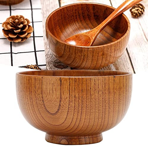 Saladier en Bois, Bol de Service Bois d'Acacia avec ensemble de Pinces, Surfaces Lisses à Grains Uniques, Bol De Service En Bois Pour Salade, Soupe, Nouilles Et Plus, Passe Au Lave-vaisselle,