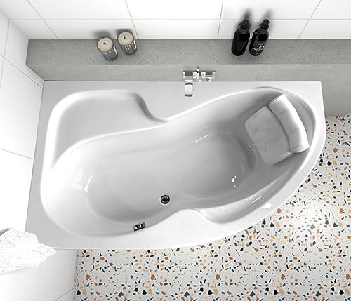 ECOLAM® Eckbadewanne WELA 150x100 cm LINKS | Badewanne Acrylwanne + Schürze + Kopfkissen Sole + Ablaufgarnitur Ab- und Überlauf Automatik Füße | rutschfest pflegeleicht