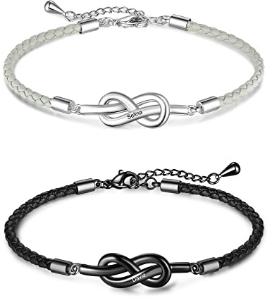 ALBERTBAND Pulseras Pareja Personalizada con Nombre Pulsera de la Amistad Acero inoxidable para Hombres, Mujeres Regalo para Novia Novio Esposa Marido (A)