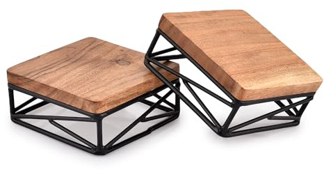 Indus Lifespace Riser Square Display Wooden Base Stand for Kitchen/Bathroom Counter/Plant Stand Set di 2 (10,16 x 10,16 x 4,44 cm)