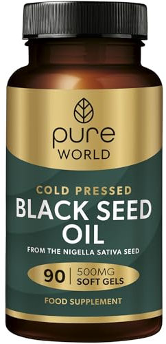 Pure World Natural Black Seed Oil 90 Piece Capsules Vegan Premium Cold Pressed Easy to Swallow Produced in UK