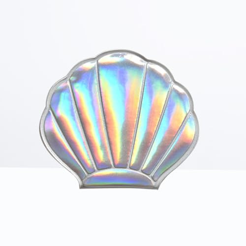 POPETPOP Miroir de Poche Coquillage: Petit Miroir de Maquillage Holographique Pliant - Compact en Cuir PU pour Femmes et Enfants - Argent