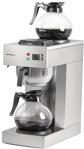 NUPANT 12-Cup Coffee Maker 1.8L Commercial Drip Coffee Maker Pour Over Coffee Machines with 2 Glass Carafes and 2 Warmers Plate Stainless Steel Coffee Brewer for Cofe Bar and Restaurant