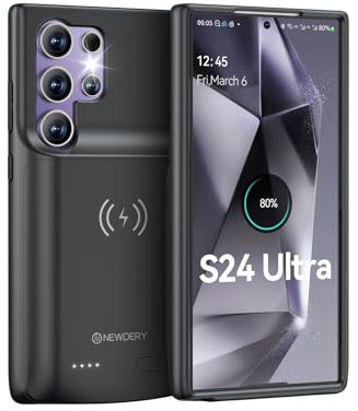 NEWDERY Akkuhülle für Galaxy S24 Ultra (5000mAh) Tragbare Ladebatterie Zusatzakku Externe Handyhülle Batterie Wiederaufladbare Schutzhülle Power Bank Akku Case für Samsung Galaxy S24 Ultra(Qi-Laden)