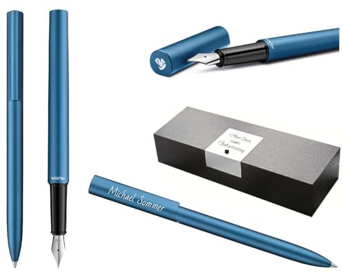 Pelikan Ineo® Elements Füllhalter und Kugelschreiber mit Gravur Geschenk Premium Stift | Geschenkbox | blaue Mine | personalisiertes Geschenk | Namen graviert | Geburtstag (Petrol-Blau)