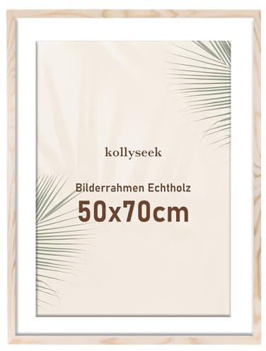 kollyseek Bilderrahmen 50x70cm Echtholz mit Passepartout Kieferholz Fotorahmen Bruchsicherem Acrylglas zimmer deko