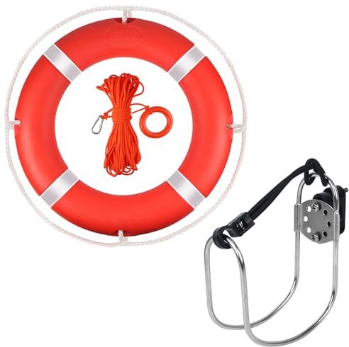 28 Inch Boat Safety Throwing Rings with Water Floating Life Rope Swimming Pool Lifebuoy with Rope and Reflective Tape Orange Life Ring for Boats Included