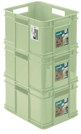 PAFEN 3x Euro Stapelbox 16l - 35 x 27 x 21 cm – Eco Aufbewahrungsbehälter Euro-box Stapelkasten Transport Eurobehälter aus PP, Grass Green
