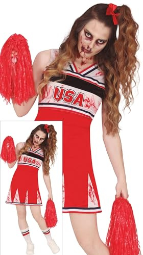 FIESTAS GUIRCA | Cheerleader Zombie Kostüm - Untote Cheerleader Kleid für Halloween, Sport und Zombie Partys - Kostüme für Damen und Teenager - Rot und Weiß