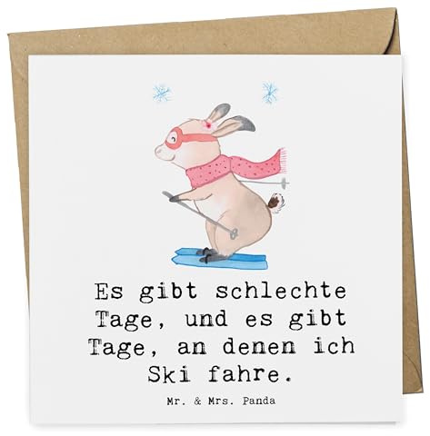 Mr. & Mrs. Panda Grußkarte Hase Skifahren - Geschenk, Skisport, Ski fahren, Skirennen, faltkarte, Skiwettbewerb, doppelkarte, Klappkarte, Glückwunschkarte, anlasskarte