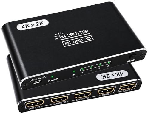 4k HDMI-splitter UHD Verteiler – HDMI-splitter 1 i 4 ut samtidigt 4K 3D UHD 1080P för HD TV/Fire Stick/Xbox/PS3/PS4