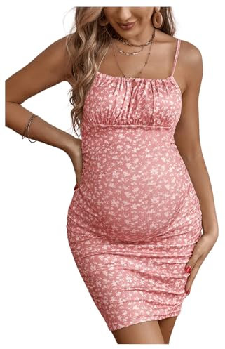Floerns Women's Maternity Floral Print Tie Shoulder Stretch Cami Slip Dress