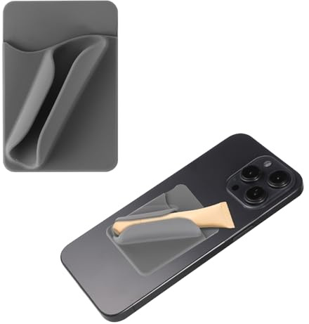 Läppglans Telefonfodral, Kortinsättning och Läppstiftshållare 2 i 1 Självhäftande Silikonläppstiftstelefonhållare Bärbart Läppfodral för iPhone och Android (Grå)