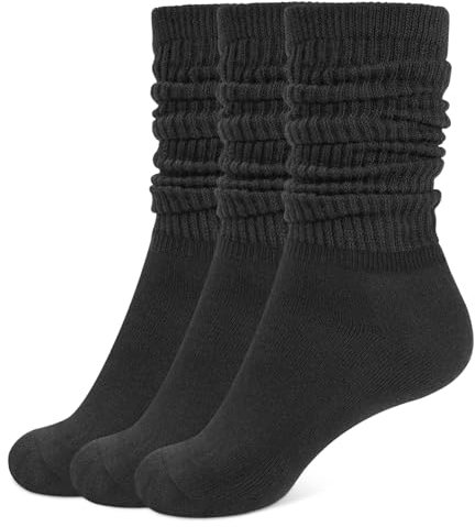 CLOSEMATE 3 Paar Kniestrümpfe Damen Lange Slouch Socken Baumwolle Stulpen Beinwärmer Beinstulpen Slouchy Socks 35-38 39-42 Einheitsgröße 3Schwarz