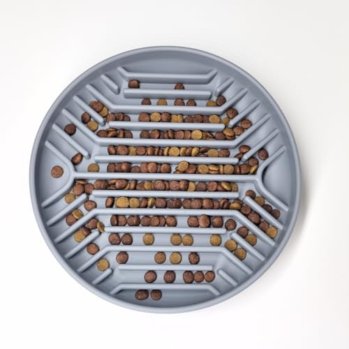 Anti Schling Napf Katze, langsamer Futternapf aus Silikon für Hunde, mit Saugnapf, langsames Fressen, für kleine bis mittelgroße Hunde, spülmaschinenfest (Grau, 1 Pack)