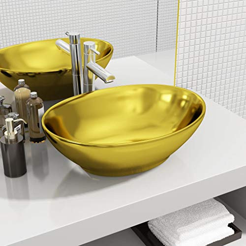 ShGaxin Lavabo 40x33x13,5 cm cerámica Dorado, Fregadero, Lavabo Baño, Lavamanos Baño, Lavatorio Casa De Banho, Mueble Lavabo sobre Encimera