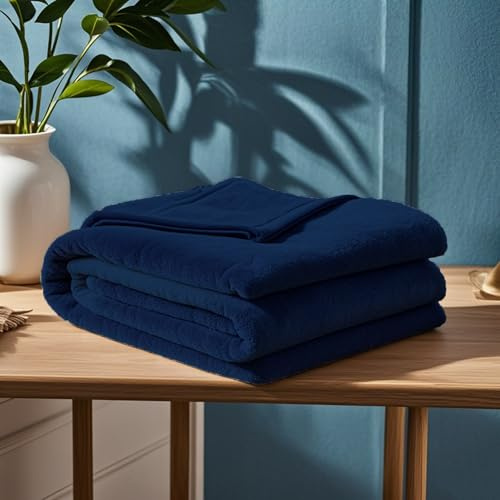 GOUTUI Manta Sherpa 90 x 190 cm Suave y Delicada Cálida Manta Sofa Invierno Poliéster para Sofá Cama Viaje, Azul Oscuro
