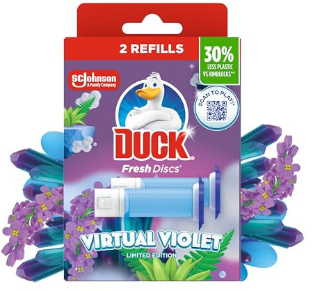 Duck Fresh Discs Toilet Cleaner Refill Twin Pack, Fights Stains That Harbour Germs, Prevents Limescale Build Up, Virtual Violet, Pack of 5 (Total of 10 Refill Tubes)