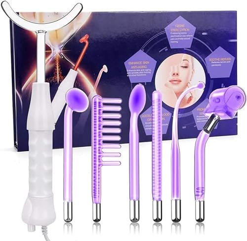 7 in 1 High Frequency Machine Wand Portable Handheld Facial Skin Care Rod Device for Acne Treatment/Skin Tightening/Wrinkle Reducing and Dark Circles,Violet light