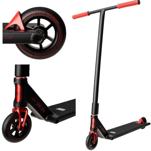 NKD Stunt Scooter Mono | Hochleistungs ABEC-9 Lager | Leichter Aluminiumrahmen | 360° Lenker für Freestyle (Schwarz Rot)