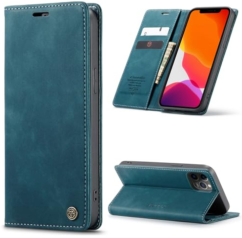 Phernykas Handyhülle für iPhone 12/12 Pro Hülle Leder,Magnetische Klapphülle mit kartenfach und Standfunktion Smartphone Schutzhülle Lederhülle iPhone 12 Pro Flip Book Case (Blaugrün)