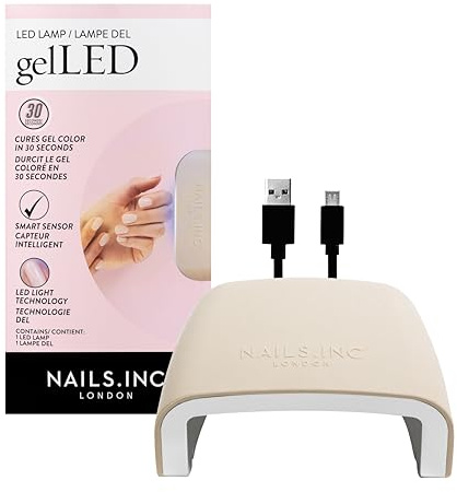 Nails.INC GelLED Portable LED Lamp, Cures in 30 Seconds, Nail Dryer for DIY Gel Nails, Easy Flash Cure Lamp, Automatic Sensor, Plug In USB Nail Light For Beginners, 5W, 1 Count