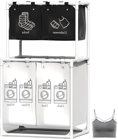 Canasta De Clasificación De Lavandería: Cesta De Lavandería De 3 Secciones De Altura, Bin De Organizador De Ropa Grande | Canasta De Ropa Sucia Plegable Con Tapa, Almacenamiento De Lavandería Rodante