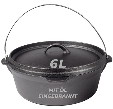 BIOL Dutch Oven 6 | 8,5 | 12 litres en fonte – Marmite brûlée avec lève-couvercle et couvercle à double fonction, pour l'extérieur et l'intérieur, noir (6 litres)