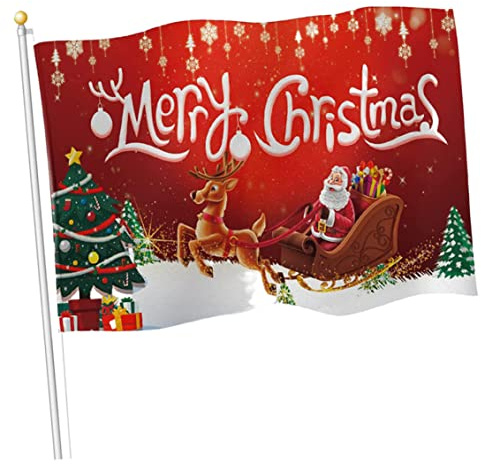 fkngcp Weihnachtsflagge Frohe Weihnachten Weihnachtsmann Sleigh Flag Banner Weihnachtsdekoration