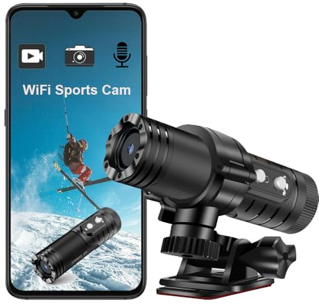 Winnes 1080P HD Helmet Camera, IP66 Waterproof Action Camera with WiFi, Electronic Anti-Shake 120° Wide Angle, 3H Battery Bike Motorcycle Camera for Cycling Skiing Outdoor Sports