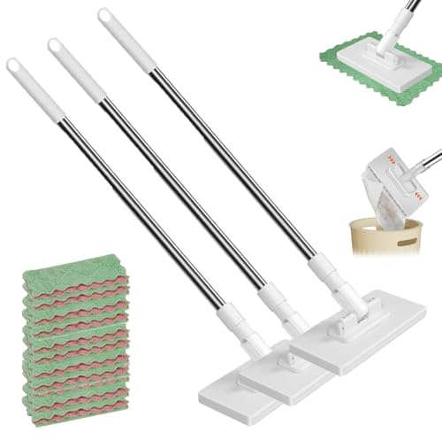 Mopa Desechable para Polvo, Fregona Antipolvo Desechable 4 Paños Reutilizables, Trapeadores De Polvo Desechables, Trapeador Plano para Limpieza De Pisos Multisuperficies(3 Sets)