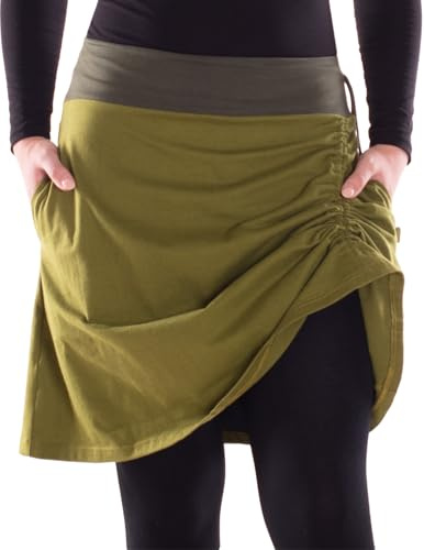 Vishes Alternative Bekleidung - Damen A-Linie Rock Baumwolle einfach mit Taschen Olive-grün 50-52