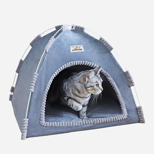 alfyng Katzenzelt, Katzenzelt Höhle Nest Bett, Tragbare Kätzchenzelte, Haustierhaus für Hund, Falthaus mit weicher Matte für Kleintiere alle Jahreszeiten drinnen und draußen (verdicktes Grau)