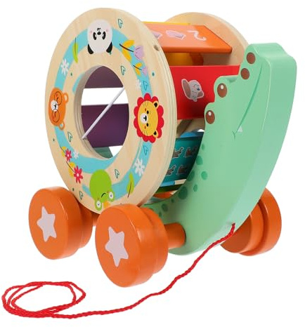 BESPORTBLE Giocattoli in Legno per Auto da Traino e Forme da Abbinare Sicuro e Levigato per Sviluppo Cognitivo e Gioco Interattivo per Bimbi in Età Prescolare Regalo Educativo per Compleanno