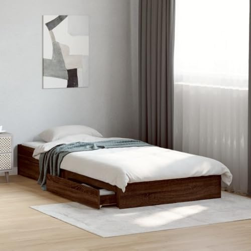 CIOURSTO Bed Frame, Engineered Wood Material, Wooden Storage Bed with 4 Drawers and Sturdy Plywood Slats, Easy Assembly (90 x 200 cm)