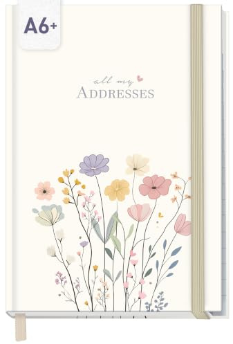 paper&you® Adressbuch A6+ für Notizen & Passwörter Flower Joy | Für Kontakte & Geburtstage: mit A-Z Register, 156 Seiten, 120g/m²-Premium Papier, Fadenheftung, Passwort-Liste & Notizseiten