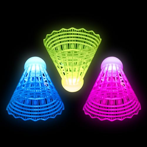 Generico Luminoso 3 Pezzi con Effetto Glow in The Dark - Set di Badminton da Giardino - Attrezzatura Allenamento Portatile Nylon per Bambini Adulti Giardino Spiaggia Pratica Gioco Principianti