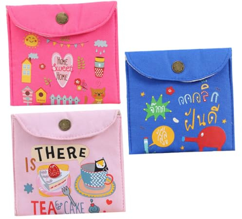 ORFOFE Tragbare Menstruationsbindenbeutel für Damenbinden für Unterwegs Zufälliger Stil in Blau mit Knopfdesign 3 Stück Kleine Aufbewahrungsbeutel aus Canvas