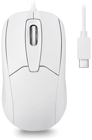 Perixx PERIMICE-209CW USB typ C trådbunden optisk mus - 4,9 fot kabel - 1 000 DPI - vit
