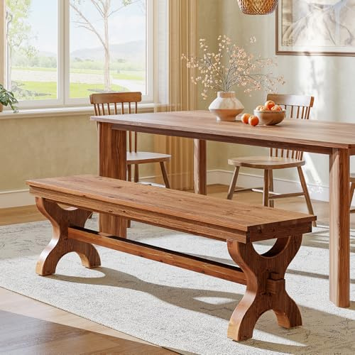 TRIBEWOOD Solid Wood Dining Bench, 55-Inch Long Entryway Shoe Bench, Farmhouse Indoor Seat for Dining Room, Living Room, Hallway, Brown (1, Brown)