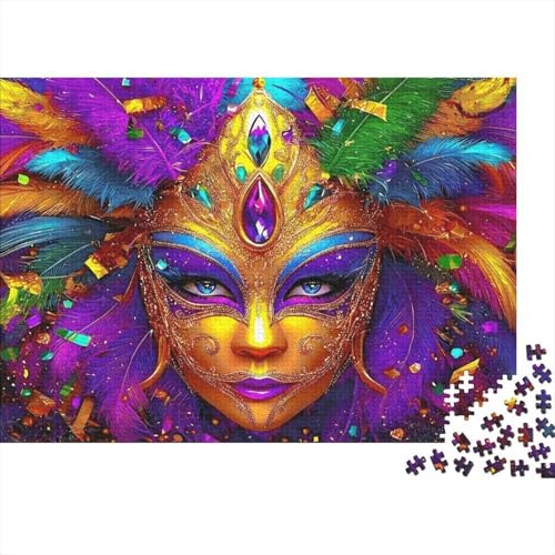 FestivalMasqueAvec Plumes Puzzle 1000 Pièces Adultes Tous Âges, Carton Solide Premium, Décoration Intérieure,Cadeau Noël Festif, Défi Mental & Éducatif 70x50cm/1000pcs