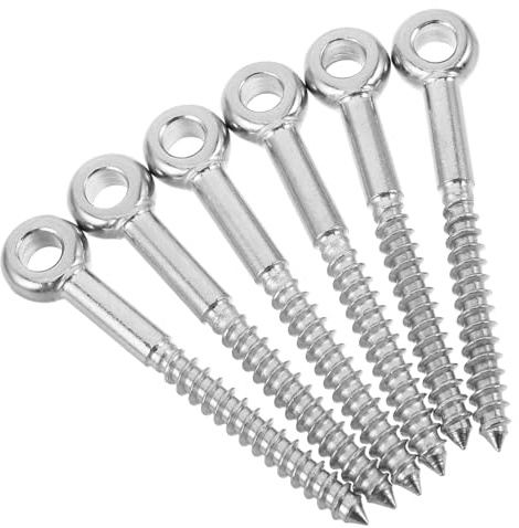 PRETYZOOM 6 Cáncamos Autorroscantes de Acero Inoxidable M6 X 60 Mm para Madera, Tornillos de Ojo de Alta Resistencia, Pernos Roscados para Colgar Hamacas, Plantas y Decoración