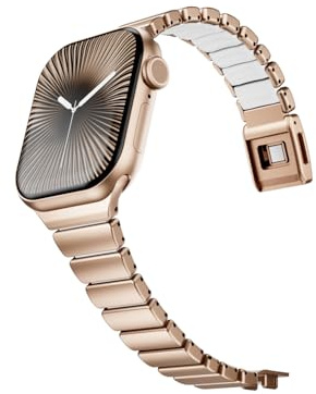 Rostfritt stål och silikon hybridband kompatibelt med Apple Watch serie 11 10 42 mm serie 4 5 6 7 8 9 SE 41 mm 40 mm länkarmband magnetiskt låsrem sport metallband för kvinnor (roséguld vit)
