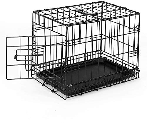 lionto Tiertransportbox für Hunde und Katzen, vielseitiger Transportkäfig mit hygienischer Kunststoffwanne, 45x31x36 cm, Hundebox aus Metall mit stabilen Sicherheitsverschlüssen & Trennwand, schwarz