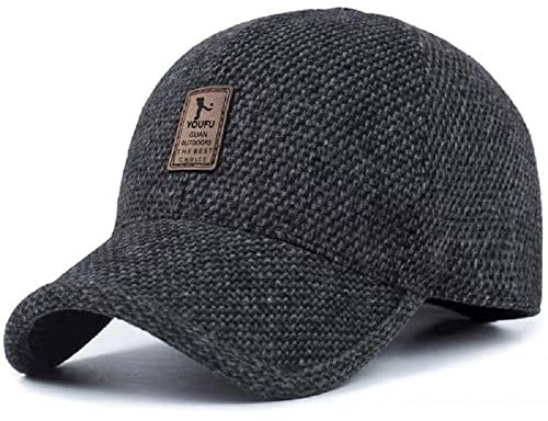 VoilaLove Cappello da Baseball da Baseball con Visiera a Becco di Lana Calda Invernale in Lana da Uomo, con scaldamani a Pieghe (Nero)