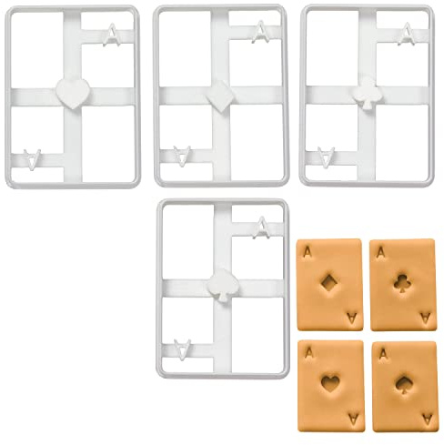 Set of 4 Poker Card cookie cutters (Designs: Ace of Spades, Diamond, Club and Heart), 4 pieces, Ideal for DIY Las Vegas Casino theme party - Bakerlogy