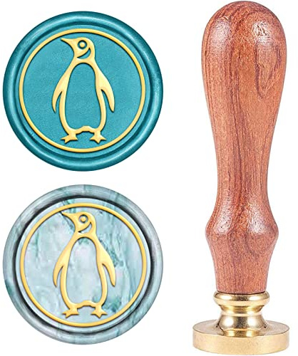 craspire Wachs-Siegel-Stempel, Siegelwachsstempel Pinguinmuster Retro Holzstempel Wachssiegel 25 mm Abnehmbar Messingdichtung Holzgriff Für Umschläge Einladungen Hochzeit Verschönerung