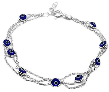 MYSTIC JEWELS By Dalia - 19cm Pulsera de Plata Mal de Ojo en Cadena Triple con ojitos pequeñitos - Para Buena Suerte