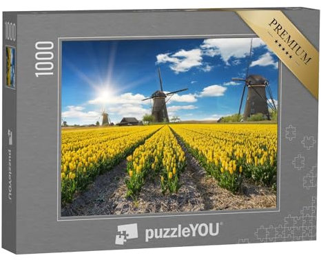 puzzleYOU: Puzzle 1000 Teile „Windmühlen in gelbem Tulpenfeld, Holland, Niederlande“ – aus der Puzzle-Kollektion Holland