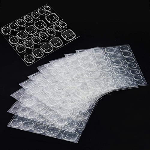 ILamourCar False Nails Stickers, 240 Pcs Double-Side Glue Nail Sticker, 10 Sheets Transparent Nail Sticker Adhesive Nail Tabs, Breathable False Nail Glue Stickers for DIY Nail Art Decoration